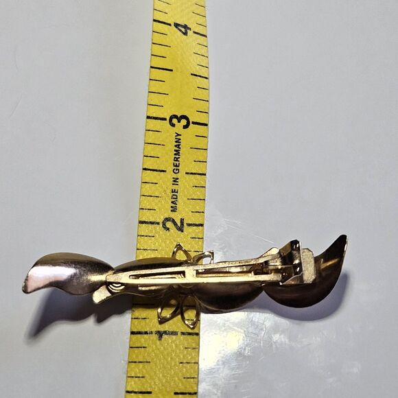 Vintage Lady Ellen Gold Tone Faux Pearl Textured Floral Leafy Hair Clip - Picture 6 of 11